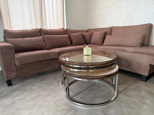 Complete set: Eettafel + hoekbank + Salontafel Hout en glas), Huis en Inrichting, Complete inboedels, Ophalen