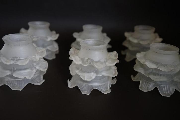 vintage antiek mat glas lampenkap roos lelie set 6x, Huis en Inrichting, Lampen | Lampenkappen, Gebruikt, Minder dan 25 cm, Overige vormen
