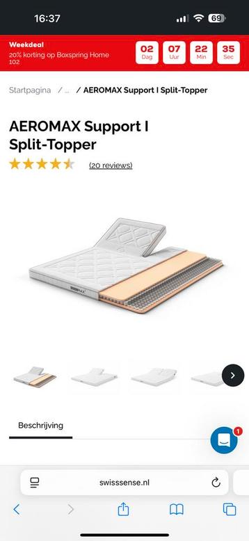 Aeromax support split topper 180x200 zgan swiss sens beschikbaar voor biedingen