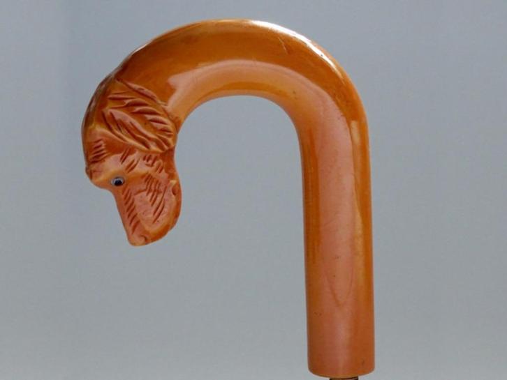 Prachtige Hondenkop in Amber kleurig Bakeliet/Catalin Greep, Sieraden, Tassen en Uiterlijk, Paraplu's, Nieuw, Verzenden