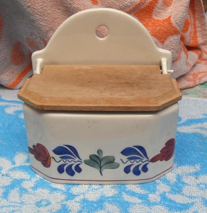 oude zoutbak/voorraadpot porselein/Boerenbont/filterhouder, Antiek en Kunst, Antiek | Keukenbenodigdheden, Ophalen of Verzenden