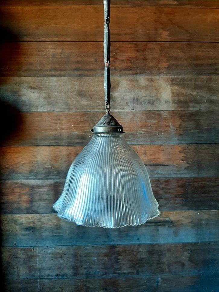2 stuks - Holophane Hanglampen - (Persglas), Huis en Inrichting, Lampen | Hanglampen, Zo goed als nieuw, Minder dan 50 cm, Ophalen of Verzenden