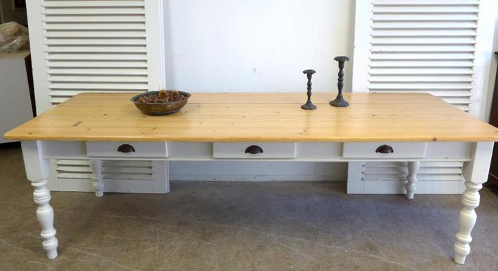 Prachtige grote witte landelijke eettafel 250 bij 90 cm, Huis en Inrichting, Tafels | Eettafels, Zo goed als nieuw, 50 tot 100 cm