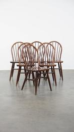 6 x Vintage houten Windsor spijlen stoel in Engelse stijl, Ophalen, Gebruikt, Bruin, .