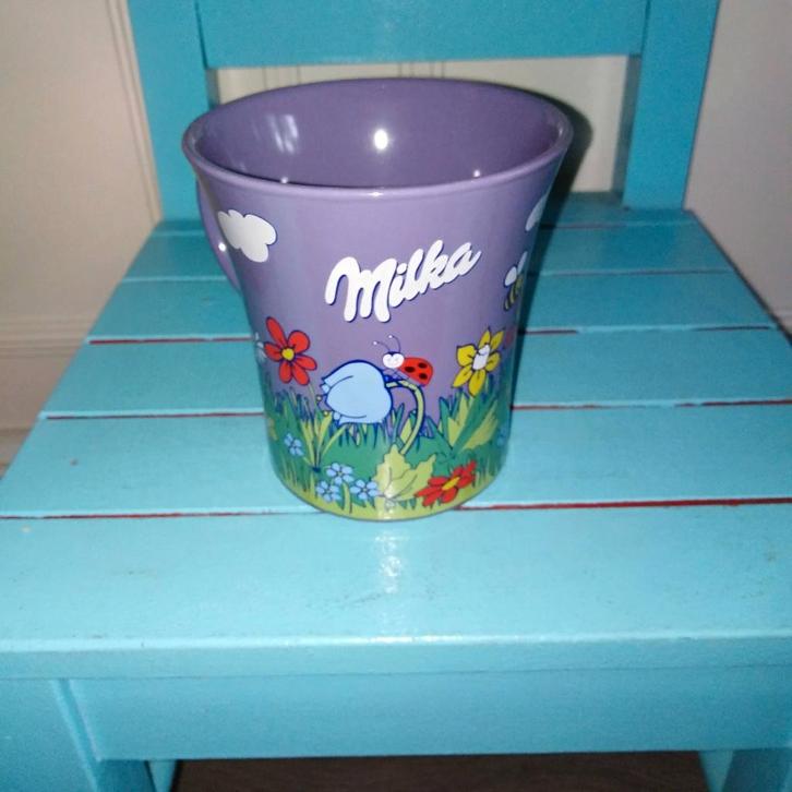 Milka bekers / mokken: zomer, kerst en koe Arianne 3 stuks, Huis en Inrichting, Keuken | Servies, Gebruikt, Glas of Glazen, Overige stijlen