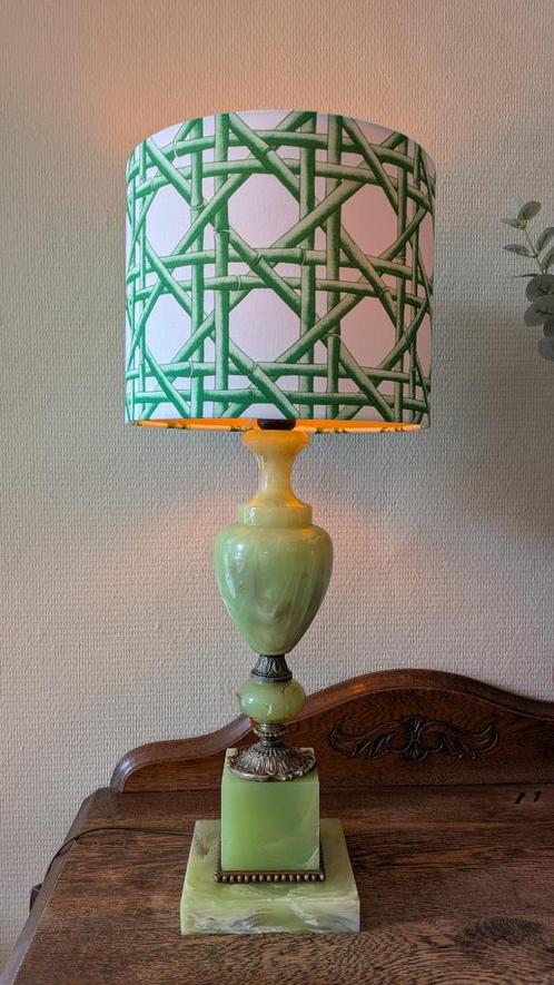 Tafellamp Messing Albast, Huis en Inrichting, Lampen | Tafellampen, Gebruikt, Minder dan 50 cm, Ophalen of Verzenden