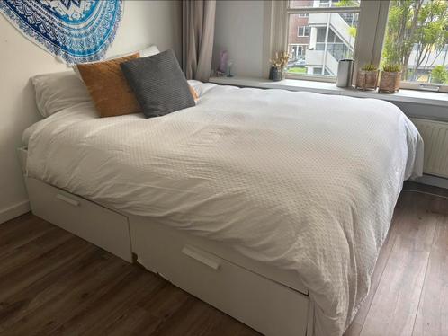 Brimnes bed - IKEA - 160x200cm - WIT incl lattenbodem, Huis en Inrichting, Slaapkamer | Boxsprings, Gebruikt, 160 cm, 200 cm, Tweepersoons