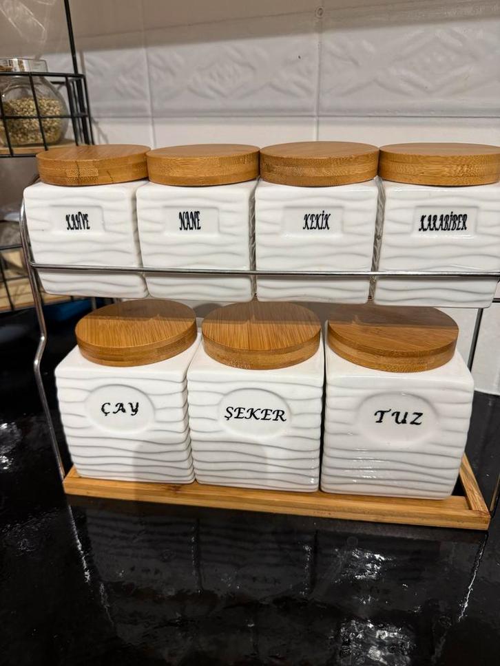 Set van 8 Kruidenpotten met Houten Deksel, Huis en Inrichting, Keuken | Keukenbenodigdheden, Nieuw, Ophalen