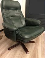 2 Groene leren relaxfauteuils op draaivoet, Ophalen, Scandinavisch design, Leer, Zo goed als nieuw