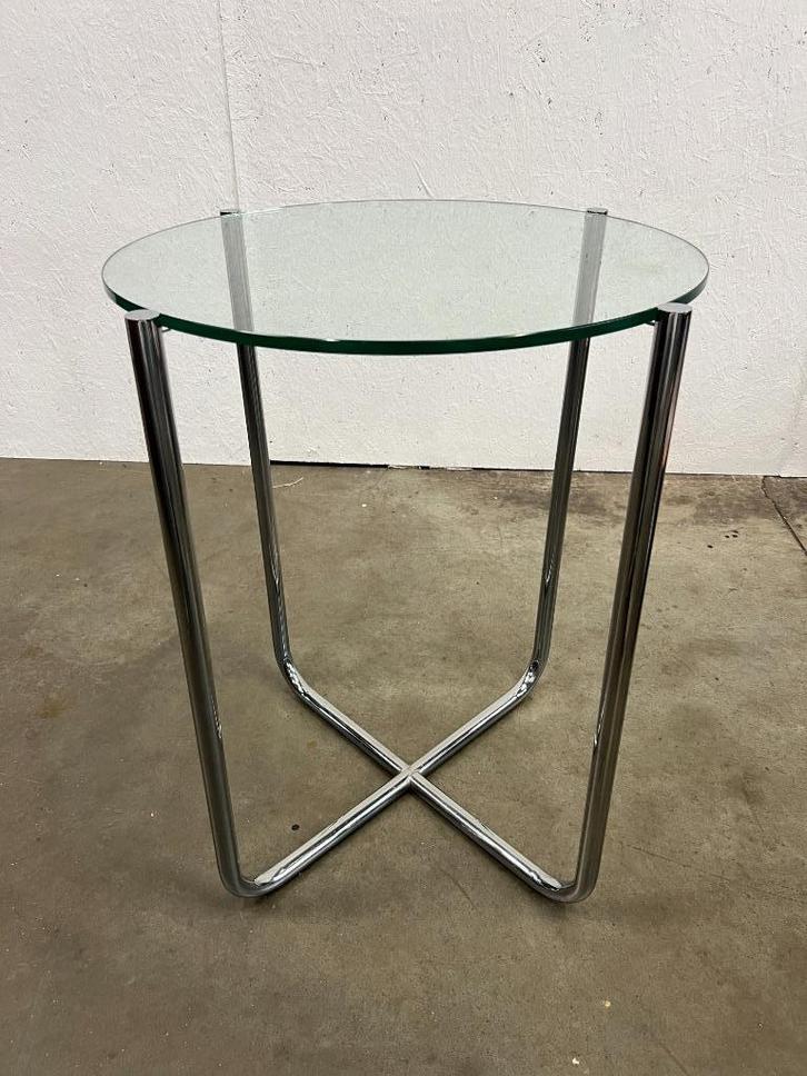 Vintage Bijzettafel, Stalen Buisframe Met Glazen Blad. 1980s, Huis en Inrichting, Tafels | Bijzettafels, Gebruikt, Rond, 60 cm of meer