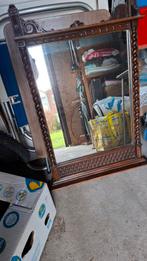 Antieke eiken spiegel 53 bij 75 cm bewerkte lijst, Antiek en Kunst, Ophalen, Rechthoekig, 50 tot 100 cm, Minder dan 100 cm