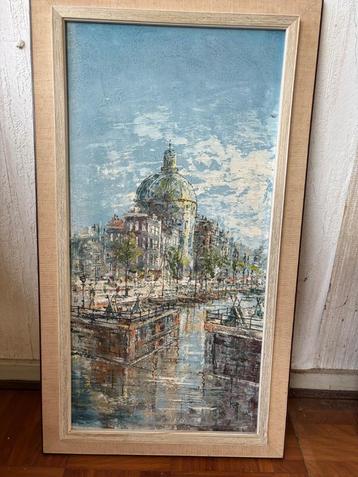 Olieverf schilderij Amsterdam ronde Lutherse kerk beschikbaar voor biedingen