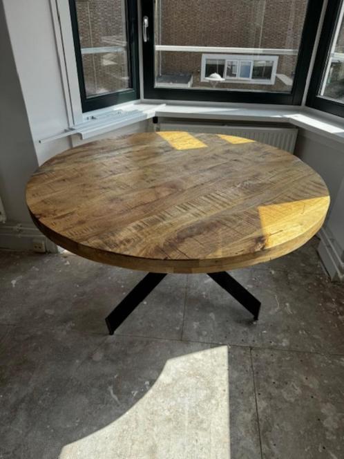 Ronde eettafel mangoblad, Huis en Inrichting, Tafels | Eettafels, Zo goed als nieuw, 100 tot 150 cm, 100 tot 150 cm, Vier personen