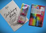 Stiften + Tekenboek~Glitter Rollers en Double tip viltstifte, Hobby en Vrije tijd, Tekenen, Ophalen of Verzenden, Zo goed als nieuw