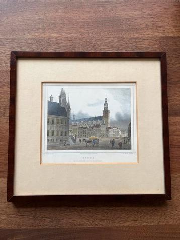 Antieke kopergravure L.J. Terwen Gouda met lijst beschikbaar voor biedingen
