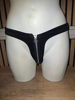 Sexy zwarte nieuwe string met ritsje maat S t/m L, Verzenden, Zwart, Slip