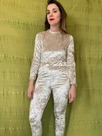 Velvet jumpsuit Jaren 80/90 - beige - S/36/small, Kleding | Dames, Beige, Ophalen of Verzenden, Vintage, Maat 36 (S)