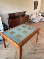 Vintage uitschuifbare glazen eettafel, Huis en Inrichting, Ophalen, Gebruikt, 200 cm of meer, 50 tot 100 cm
