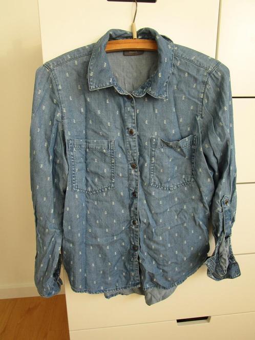 Yessica - spijkerblousje met print en ophaalmouwen maat 34, Kleding | Dames, Blouses en Tunieken, Zo goed als nieuw, Maat 34 (XS) of kleiner