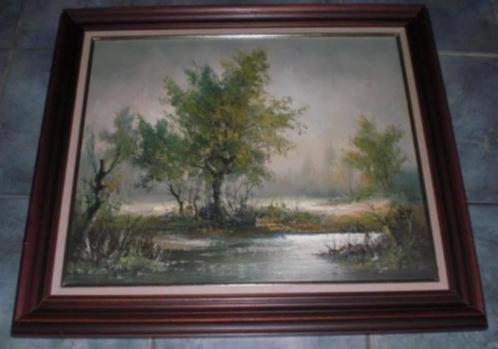 VENNEN LANDSCHAP * OLIEVERF OP LINNEN * In Fraaie Lijst *, Antiek en Kunst, Kunst | Schilderijen | Klassiek, Ophalen of Verzenden