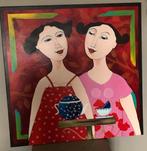 Schilderij "Theetje" 80 x 80 cm, Antiek en Kunst, Ophalen