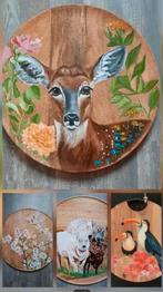 Houten borden 35cm doorsnede bloezem, hert, schaap, toekan, Antiek en Kunst, Kunst | Schilderijen | Modern, Ophalen of Verzenden