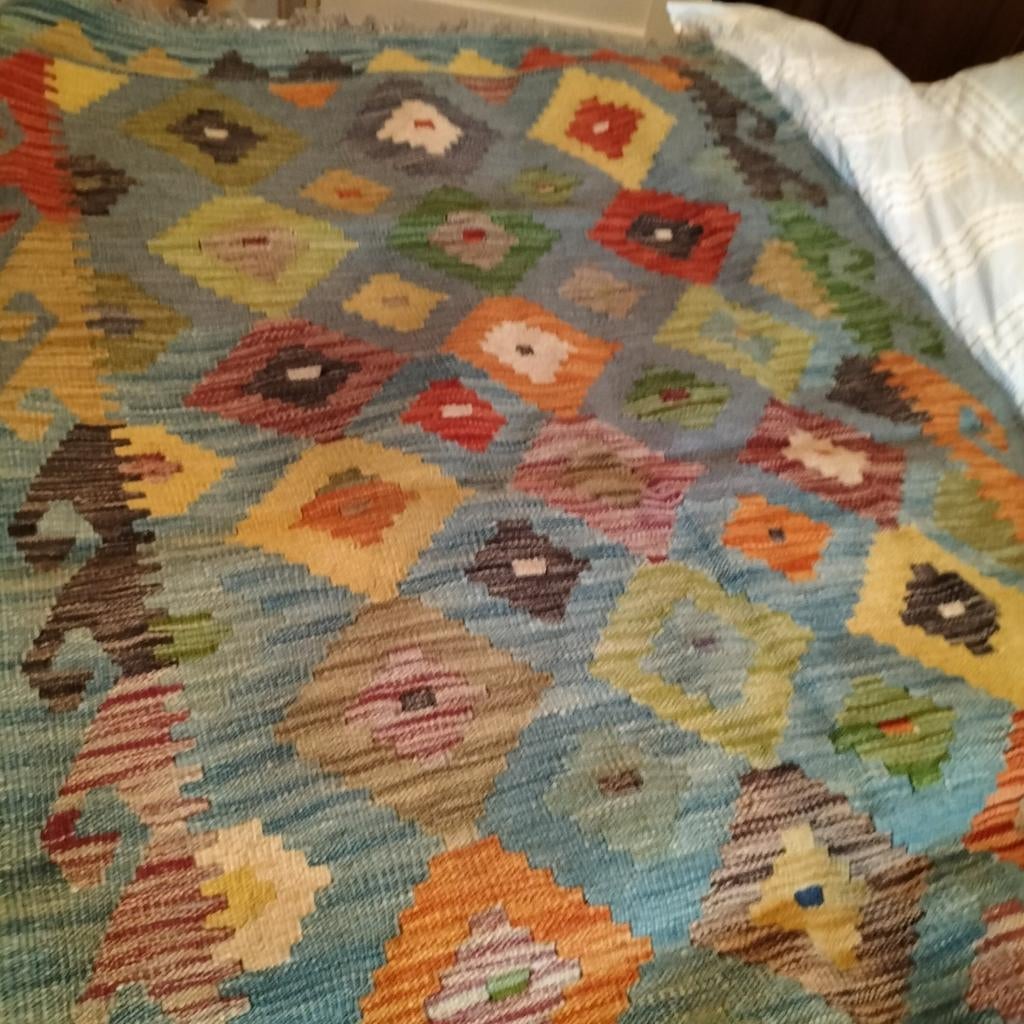 Prachtige Kelim voor een sfeervol interieur, Groen, 100 tot 150 cm, Nieuw, Bohemian