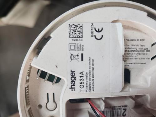 Rookmelder hittemelder hager TG531A, Doe-het-zelf en Verbouw, Alarmsystemen, Zo goed als nieuw, Detector, Sensor of Melder, Rook