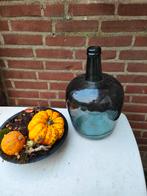 Vintage glazen fles / vaas, Huis en Inrichting, Woonaccessoires | Vazen, Ophalen, Gebruikt, Blauw, Glas