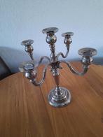 Zilverkleurige 5-armige kandelaar 36 cm hoog Zilver plated, Ophalen, Gebruikt, 25 tot 50 cm, Metaal