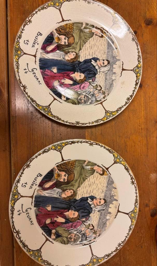 Twee antieke borden met afbeeldingen, Antiek en Kunst, Antiek | Wandborden en Tegels, Ophalen