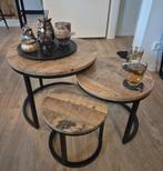 Salontafels set van 3 - Mangohout, Huis en Inrichting, Tafels | Bijzettafels, Ophalen, Minder dan 45 cm, Minder dan 55 cm, Rond