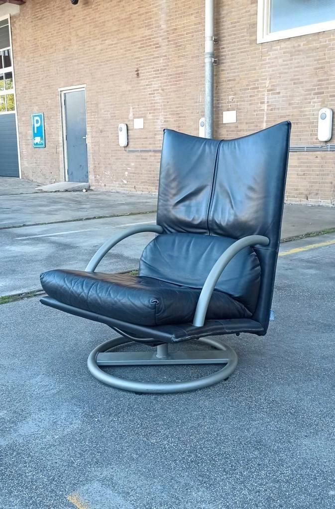 Vintage Rolf Benz leren swivel fauteuil, Torino BMP, Huis en Inrichting, Fauteuils, Gebruikt, Leer, Metaal, 50 tot 75 cm, 75 tot 100 cm
