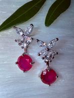 925 Zilveren Oorbellen Robijn & Zirkonen, Sieraden, Tassen en Uiterlijk, Oorbellen, Hangers, Nieuw, Ophalen of Verzenden, Met edelsteen