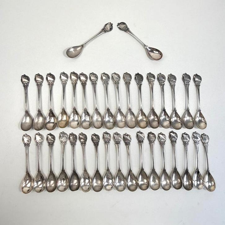 35 Verzilverde Lepeltjes Vloot - Motorschepen/Stoomschepen, Verzamelen, Scheepvaart, Zo goed als nieuw, Gebruiksvoorwerp, Motorboot