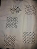 5 sashiko motieven  geborduurd op lapje katoen, Ophalen of Verzenden, Nieuw, Katoen