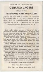 Gerarda Jagers 1905 Geffen + 1962 Oss, 57 jaar oud, Verzamelen, Bidprentjes en Rouwkaarten, Verzenden, Bidprentje