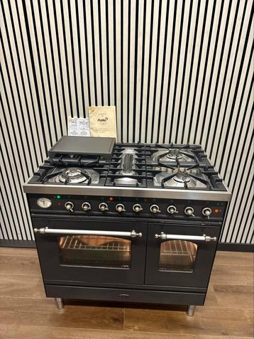 Luxe Fornuis Boretti 5 pits antraciet met dubbele oven 90 cm beschikbaar voor biedingen