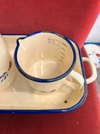 Setje boerenbont Emaile met gebruikerssporen, Po enz enz, Antiek en Kunst, Antiek | Emaille, Ophalen of Verzenden