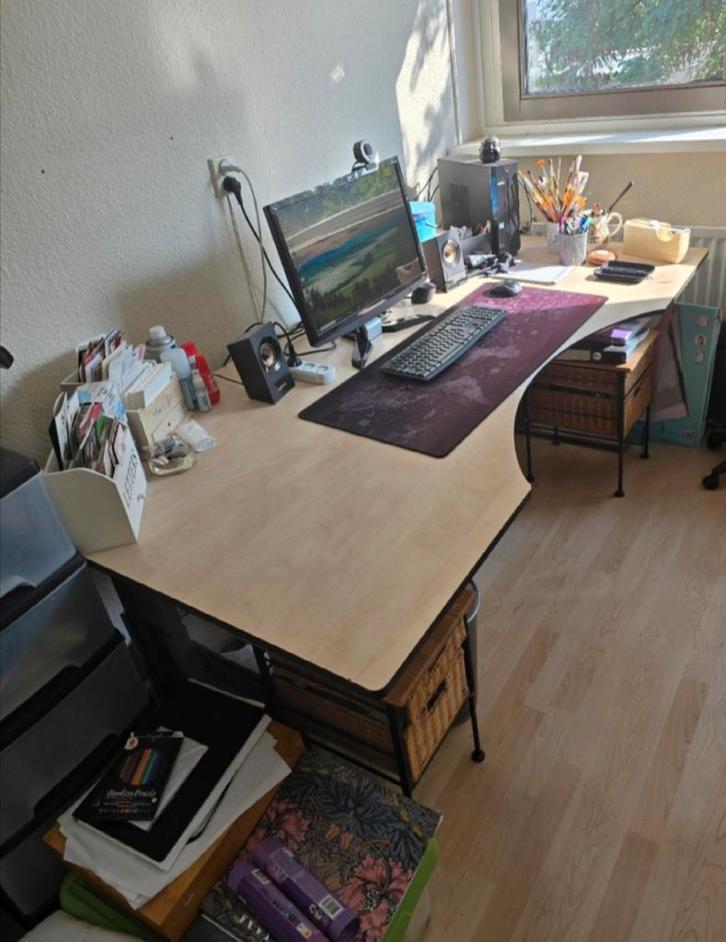 Groot verstelbaar bureau, Huis en Inrichting, Bureaus, Elektrisch, In hoogte verstelbaar, Ophalen