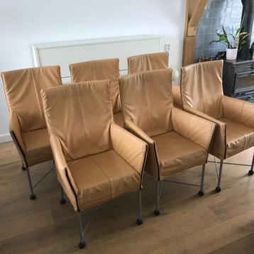 6 Montis Chaplin design stoel modern oranje bruin leer beschikbaar voor biedingen