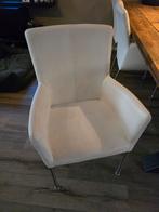 6 Witte/cream kleur leren stoelen met armleuning, Huis en Inrichting, Stoelen, Ophalen, Gebruikt, Wit, Metaal