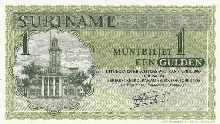 Suriname - 1 gulden 1 OKT 1986 UNC serie 0087324336 -P116.i, Postzegels en Munten, Bankbiljetten | Amerika, Zuid-Amerika, Verzenden