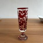 Oude handbeschilderde a la boheme glazen vaas bordeaux rood, Ophalen of Verzenden