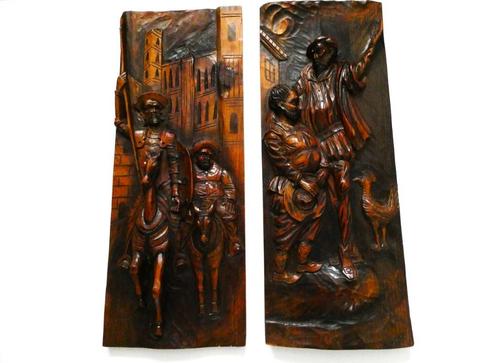 Don Quichot paard en Sancho Panza ezel houtgesneden paneel, Antiek en Kunst, Kunst | Beelden en Houtsnijwerken, Ophalen of Verzenden