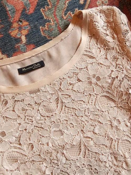 Massimo Dutti Kanten Blouse Maat 38, Kleding | Dames, Blouses en Tunieken, Zo goed als nieuw, Maat 38/40 (M), Beige, Ophalen of Verzenden