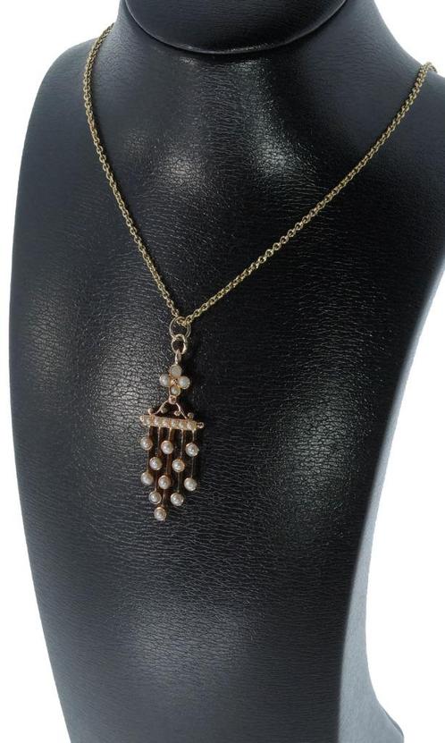 Zaad parels antieke 14k gouden ketting hanger dames fraai, Sieraden, Tassen en Uiterlijk, Antieke sieraden, Hanger, Goud, Met edelsteen