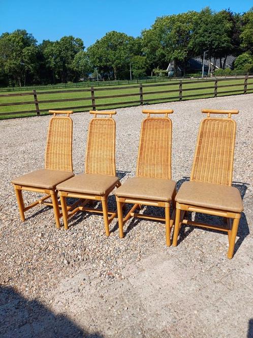 Stoel 4 eetkamerstoelen rotan riet nieuw leren skai zitting, Huis en Inrichting, Stoelen, Zo goed als nieuw, Vier, Leer, Riet of Rotan