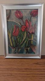 Tulpen Schilderij met Zilverkleurige Lijst a4 formaat, Antiek en Kunst, Kunst | Schilderijen | Klassiek, Ophalen