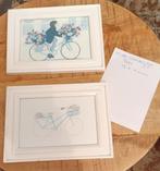 Schilderijtjes, wit met afbeelding van een fiets, Minder dan 50 cm, Gebruikt, Ophalen of Verzenden, Schilderij